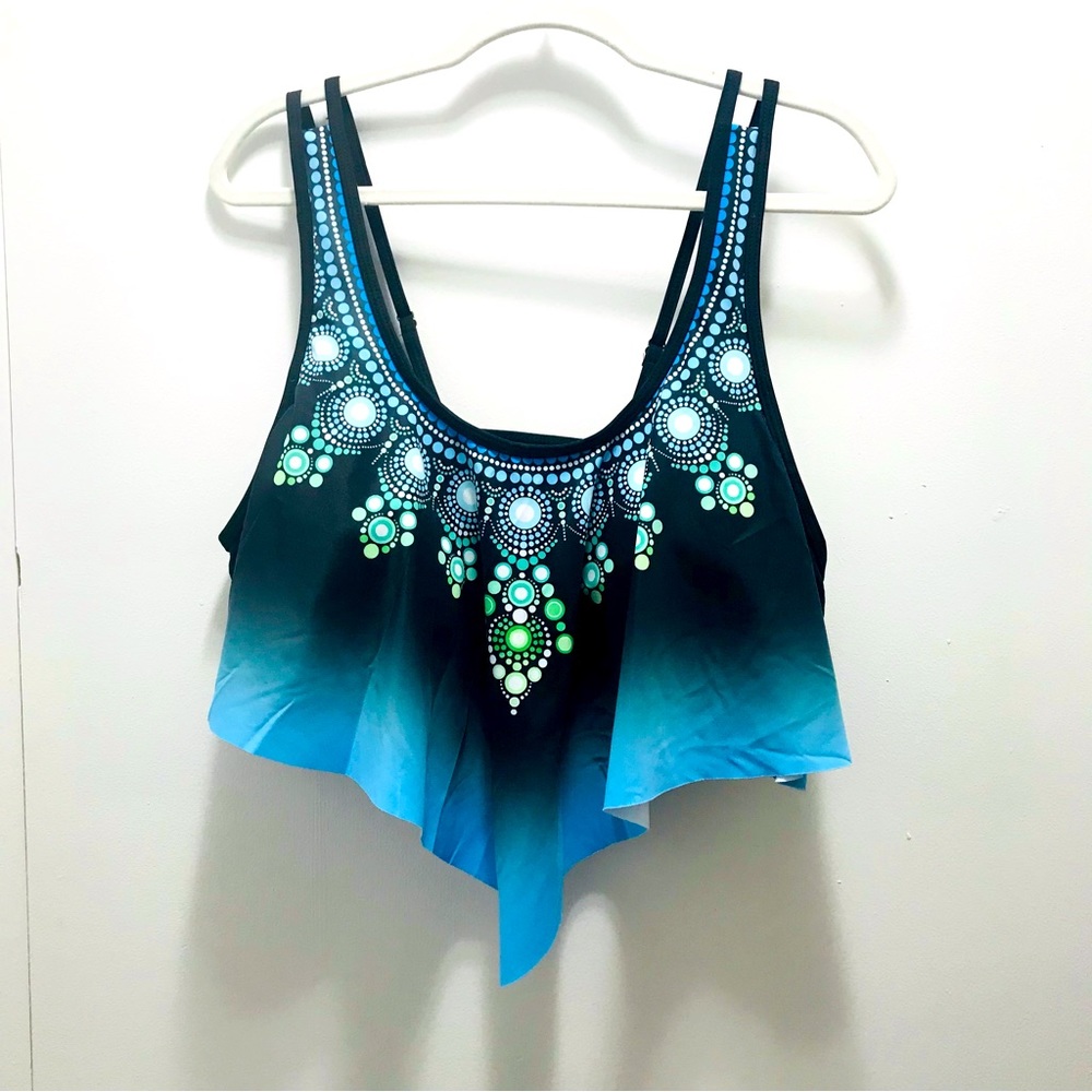 Rosegal dot printed padded ruched blue green black ombre swim top size 1…